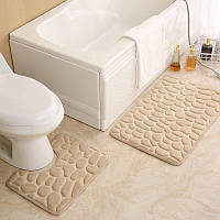 Набір килимків у ванну та туалет YourFind Stone PREMIUM ефект пам'яті, антиковз 2 шт. 80х50 і 60х50 Бежевий