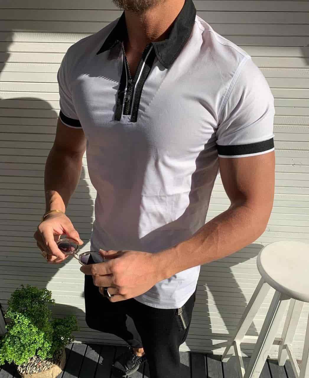 Чоловіча сорочка-поло біла з чорними вставками Туреччина S/XL