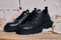 Туфли женские кожаные на шнуровке кроссовки черные Турция K-466 Mario Muzi 3271