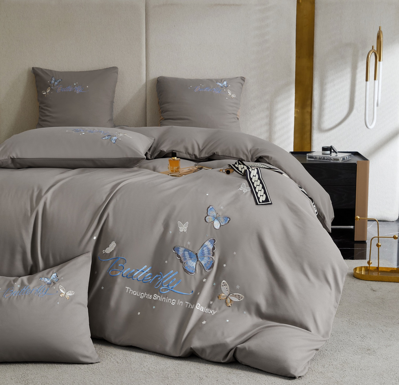 Сатинова постільна білизна" butterflies"  євро розмір Crown Luxory home collections