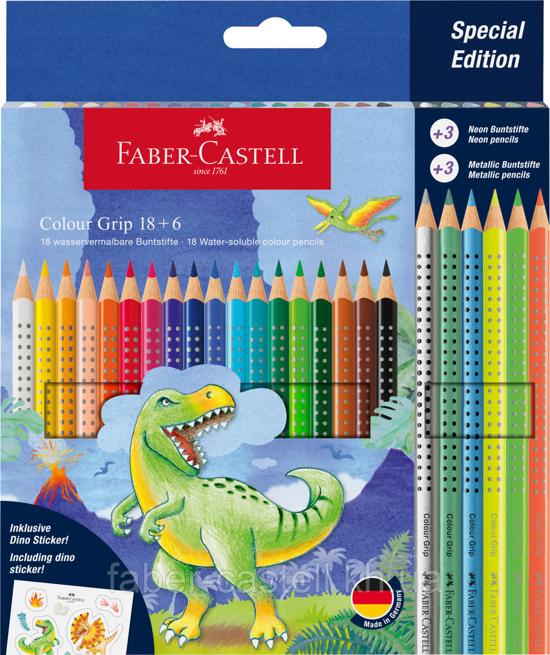 Акварельні кольорові олівці Faber-Castell Colour Grip 18 кольорів + 3 металіка та 3 неонових олівця, 201546