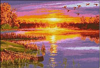 Набір для вишивання хрестиком "Захід сонця на озері", розмір 71 х 52 см