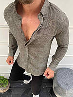 Мужская летняя легкая серая рубашка с длинными рукавами, Турция