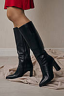 Женские Деми сапоги кожаные черные классические на высоком каблуке S905-71-Y164B Lady Marcia 2900