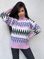 Женский вязаный свитер с ярким принтом