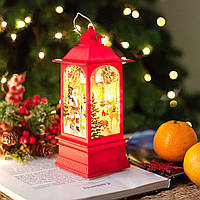Декоративный фонарь новогодний 20 см Фонарик с подсветкой на батарейках подвесной Красный