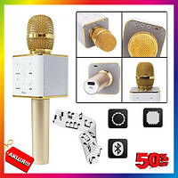 Микрофон беспроводной караоке Q7 для домашнего использования золото