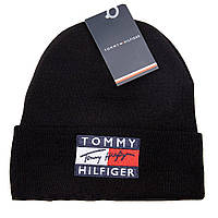 Шапка черная вязаная женская мужская Tommy Hilfiger Шапка унисекс зимняя Томми Хилфигер Люкс качество