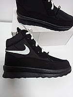 Черные женские зимние дутики кроссовки на меху 24 см размер 38 теплые ботинки женские на шнурках черные