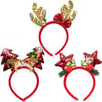 Від 12 шт. Ободок новорічний Зірки/Ялинки/Олень з паєтками 2503 купити дешево оптом в інтернет-магазині