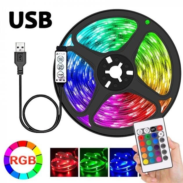 Стрічка світлодіодна з USB LED RGB 5050 (адаптер пульт) SF-15 керування з телефона