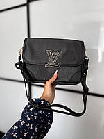 Женская сумка Луи Виттон черная Louis Vuitton Black искуственная кожа + текстиль