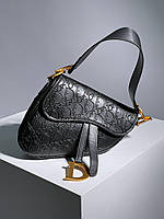 Женская сумка Кристиан Диор черная Christian Dior Saddle Black Pressing
