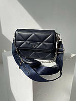 Женская сумка Прада синяя Prada Re-Nylon Padded Shoulder Dark Blue