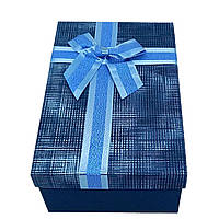 Синяя коробка подарочная прямоугольная с крышкой 19х12х6 cм, упаковка для подарка с голубым бантом маленькая
