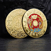 Золотая монета Дракон и Феникс со слитком летучей мышью для здоровья и богатства с мантрами