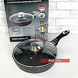 Сковорода глибока Benson з кришкою 28 см із мармуровим покриттям, фото 2