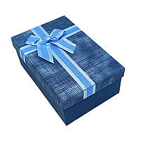 Коробка синяя подарочная прямоугольная с крышкой 21х14х8 cм упаковочная коробка с атласным голубым бантом