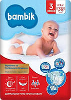 Подгузники Bambik 3 4-9 кг 36шт, детские подгузники Бамбик 3