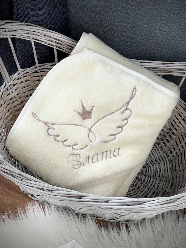 Крижмо Brilliant Baby Благо з крилами та ім'ям 95х95 см Айворі  (BB080), фото 1