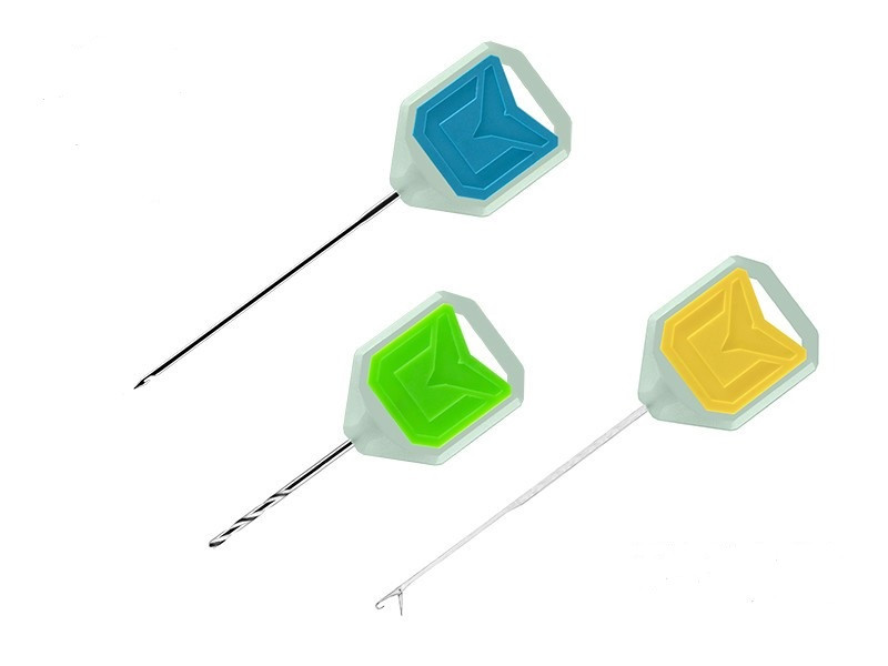 Набір флюро голок для бойлів, голки монтажні Fluo needle and drill set Delphin T-END Grip 3XF