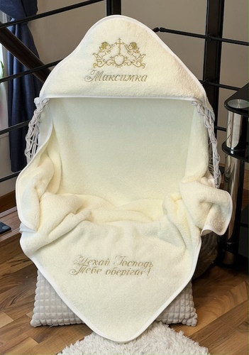 Крижмо Brilliant Baby Благо іменне з янголом та побажанням 95х95 см Айворі (BB085), фото 1