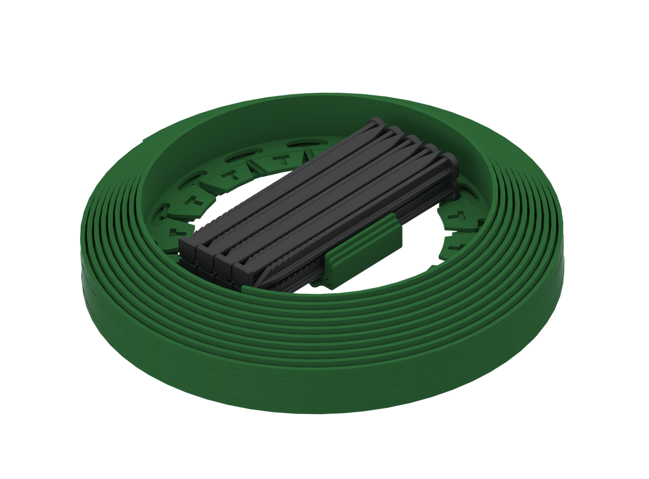 Бордюр садовий NewFixLight 9м зелений в упаковці з анкерами (18 шт) та з'єднувачами (3 шт), фото 1