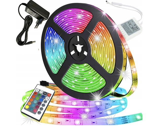 Светодиодная лента 5050 Led RGB 5м с пультом ДУ блоком питания и ...