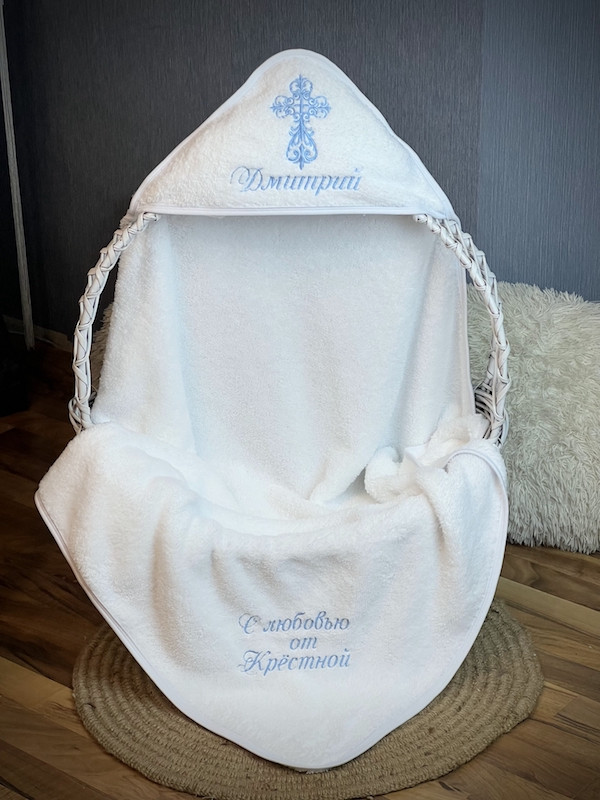 Крижмо Brilliant Baby іменне з додатковим написом 95х95 см Білий (BB063), фото 1