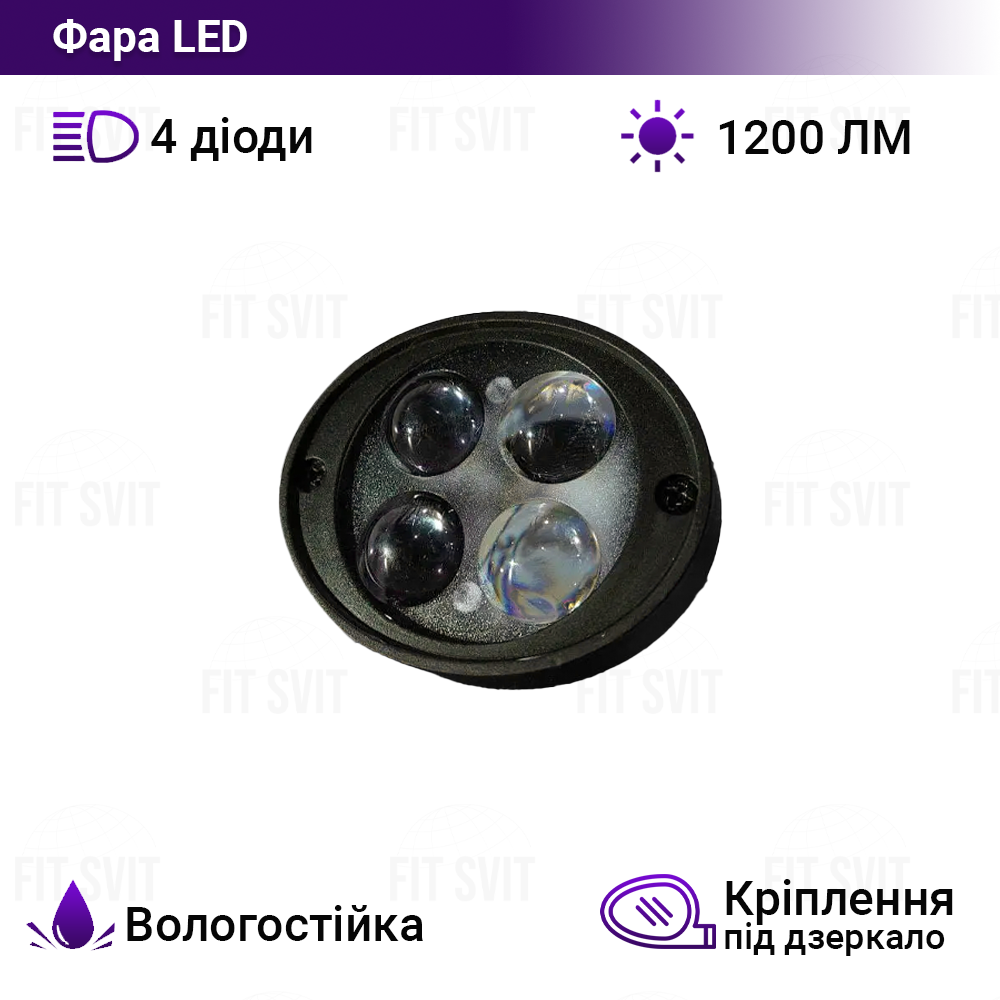 LED фара на мопед, скутер лінзованна 1200 лм, фото 1