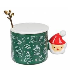 Кухоль новорічний "Новий рік" кришка + ложка, 380 мл., кераміка, колір - зелений