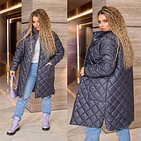 Удлиненная теплая женская куртка серая большого размера (6 цветов) ЮР/-2430