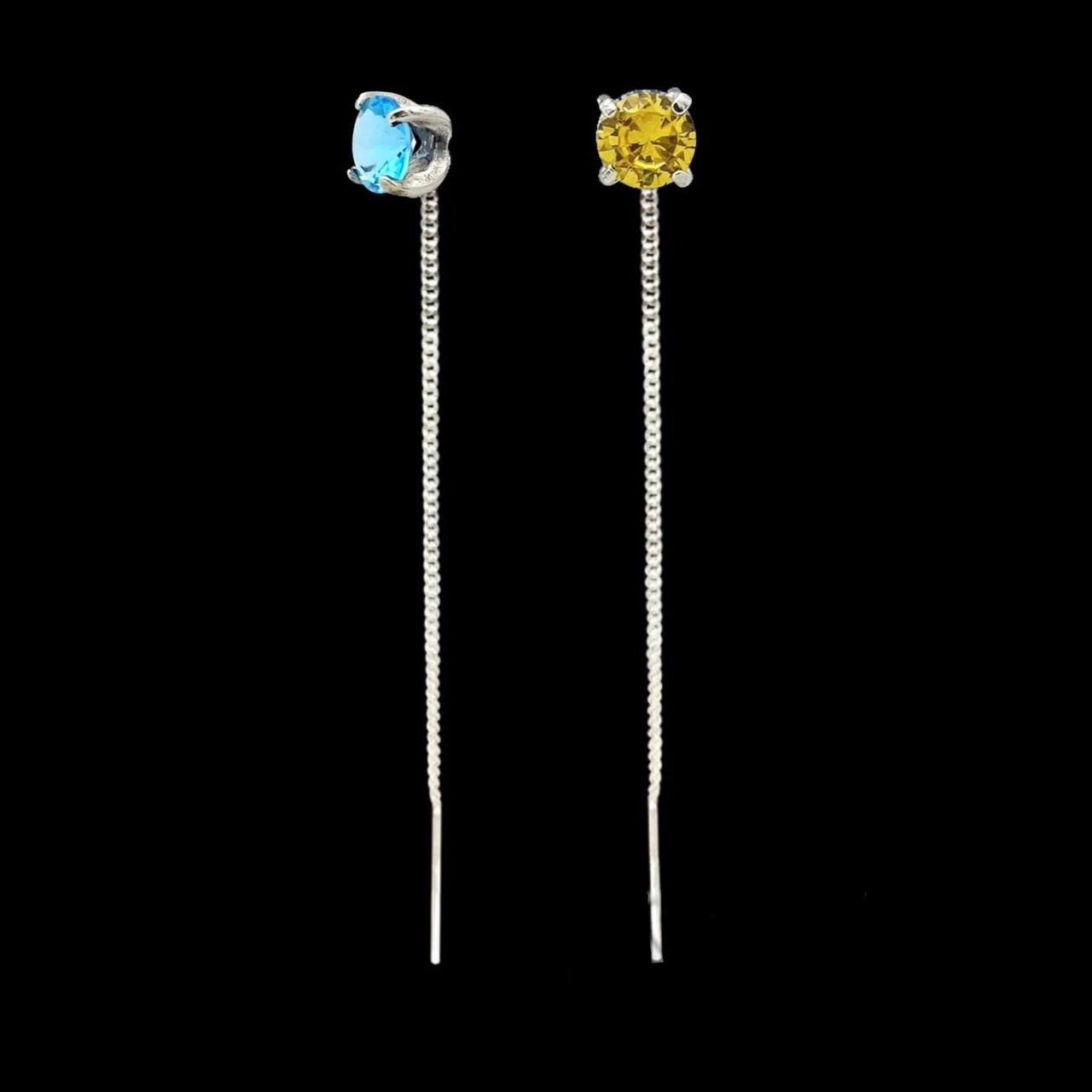 Срібні сережки-протяжки з камінцями