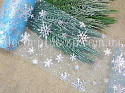 Фатін 15см, "Сніжинки", блакитний (25 ярдів)