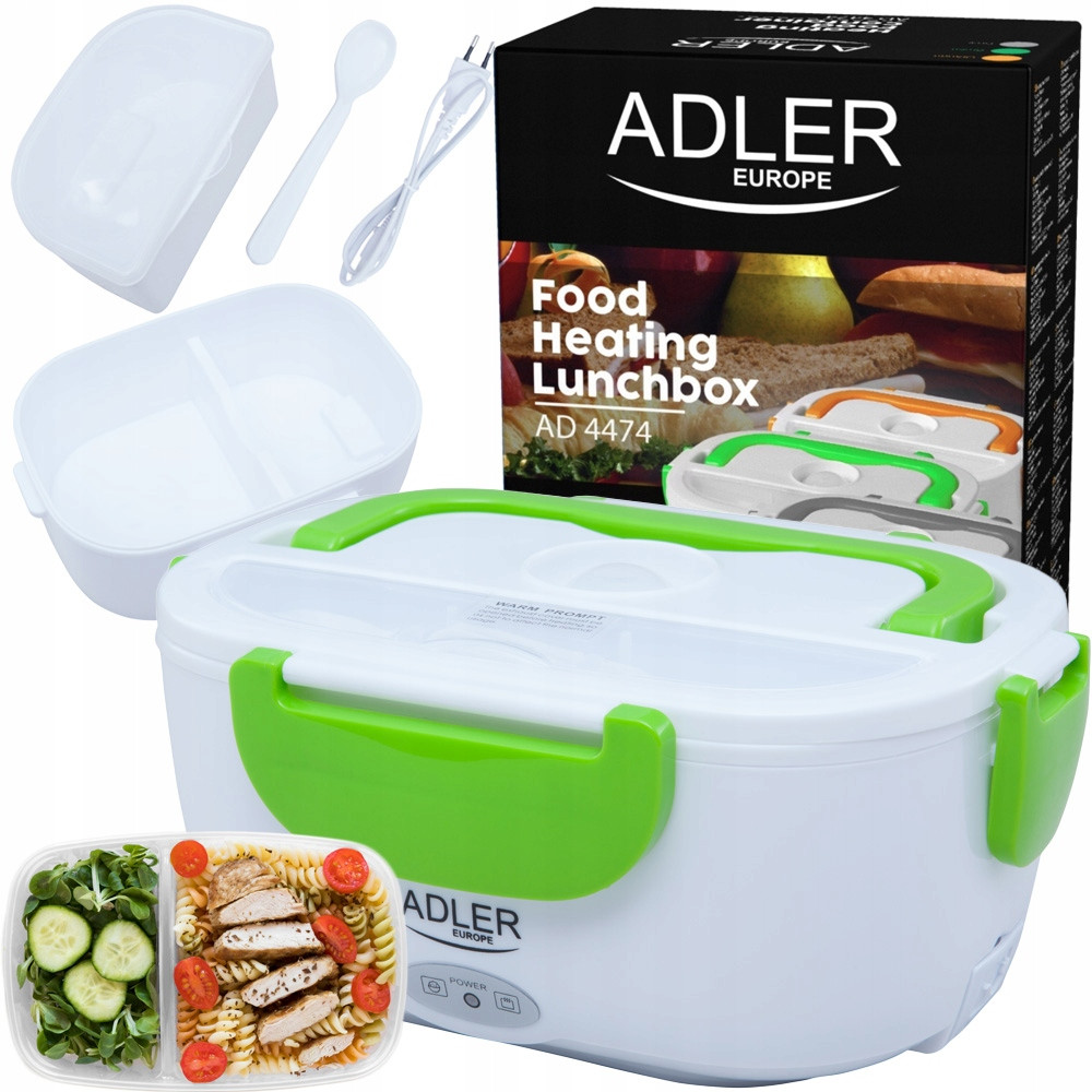 Ланч-бокс з підігрівом Adler AD 4474 Green — 1.1 л, Електричний контейнер для їжі