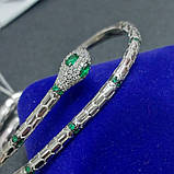 Браслет Змія зі срібла із зеленими фіанітами, фото 4