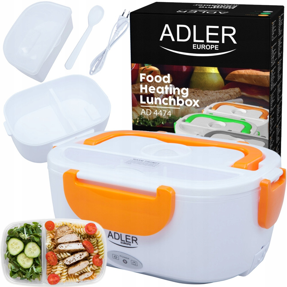 Ланч-бокс з підігрівом Adler AD 4474 Orange — 1.1 л, 45 Вт, двокамерний, контейнер, що знімається, ложка в комплекті