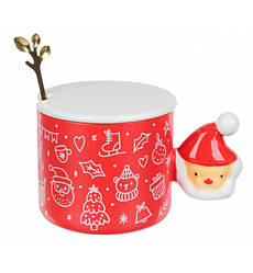 Кухоль новорічний "Новий рік" кришка + ложка, 380 мл., кераміка, колір - червоний