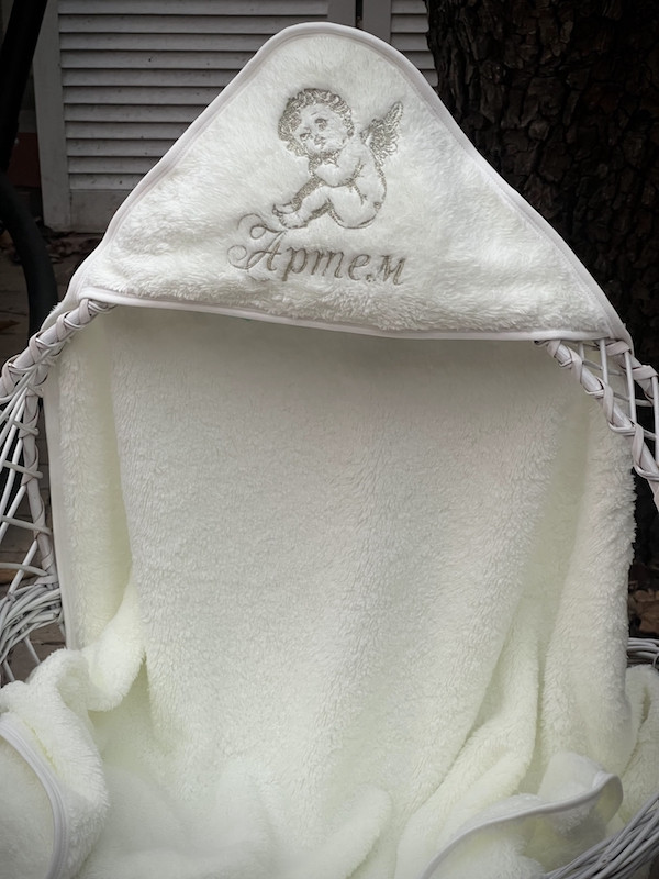 Крижмо Brilliant Baby Благо з янголом і ім'ям 95х95 см Айворі (BB058), фото 1