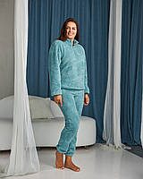 Тепла махрова жіноча піжама в кольорі ментол