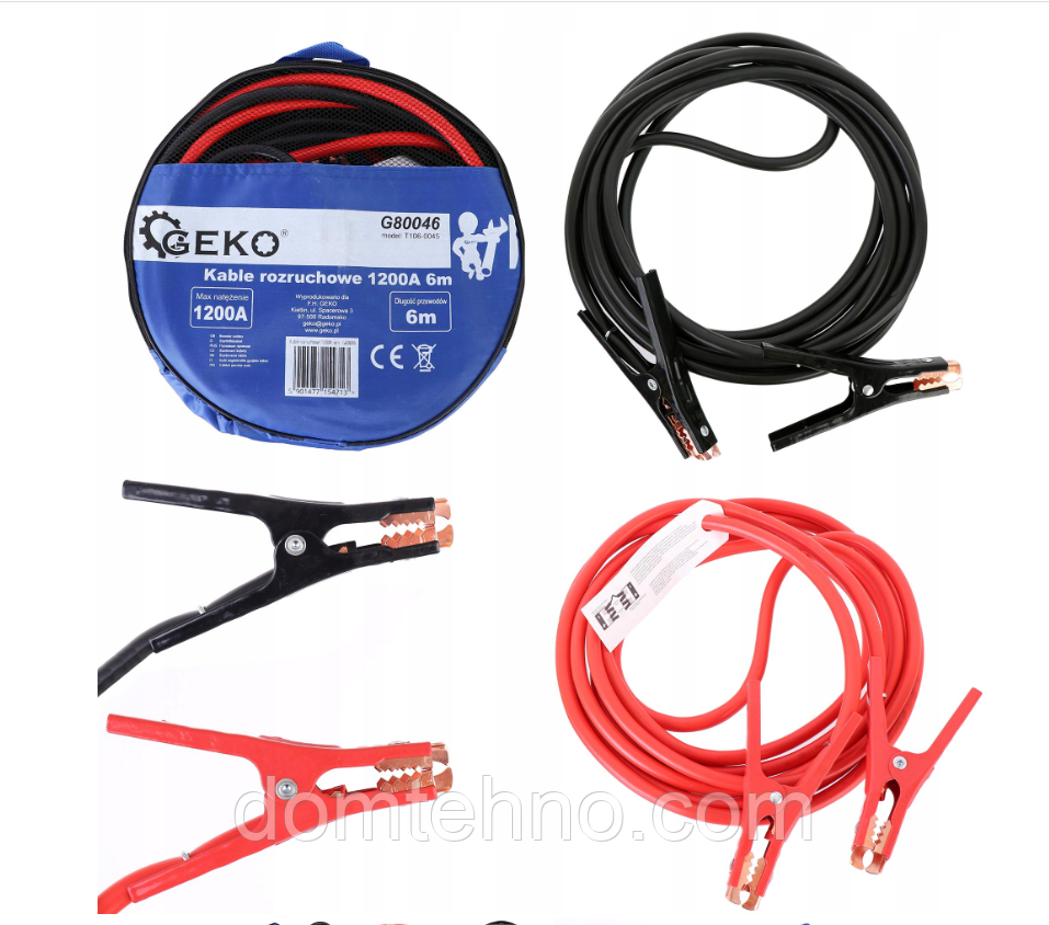 Сполучні кабелі 1200А для підзарядки, прикурювання GEKO 1200А 6м G80046