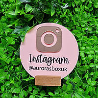 Инстаметка, табличка Instagram на деревянной подставке ACRY 250х250х40 мм Акрил розовый
