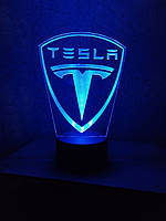 3d-светильник Тесла лого, 3д-ночник, несколько подсветок (bluetooth), подарок автолюбителю
