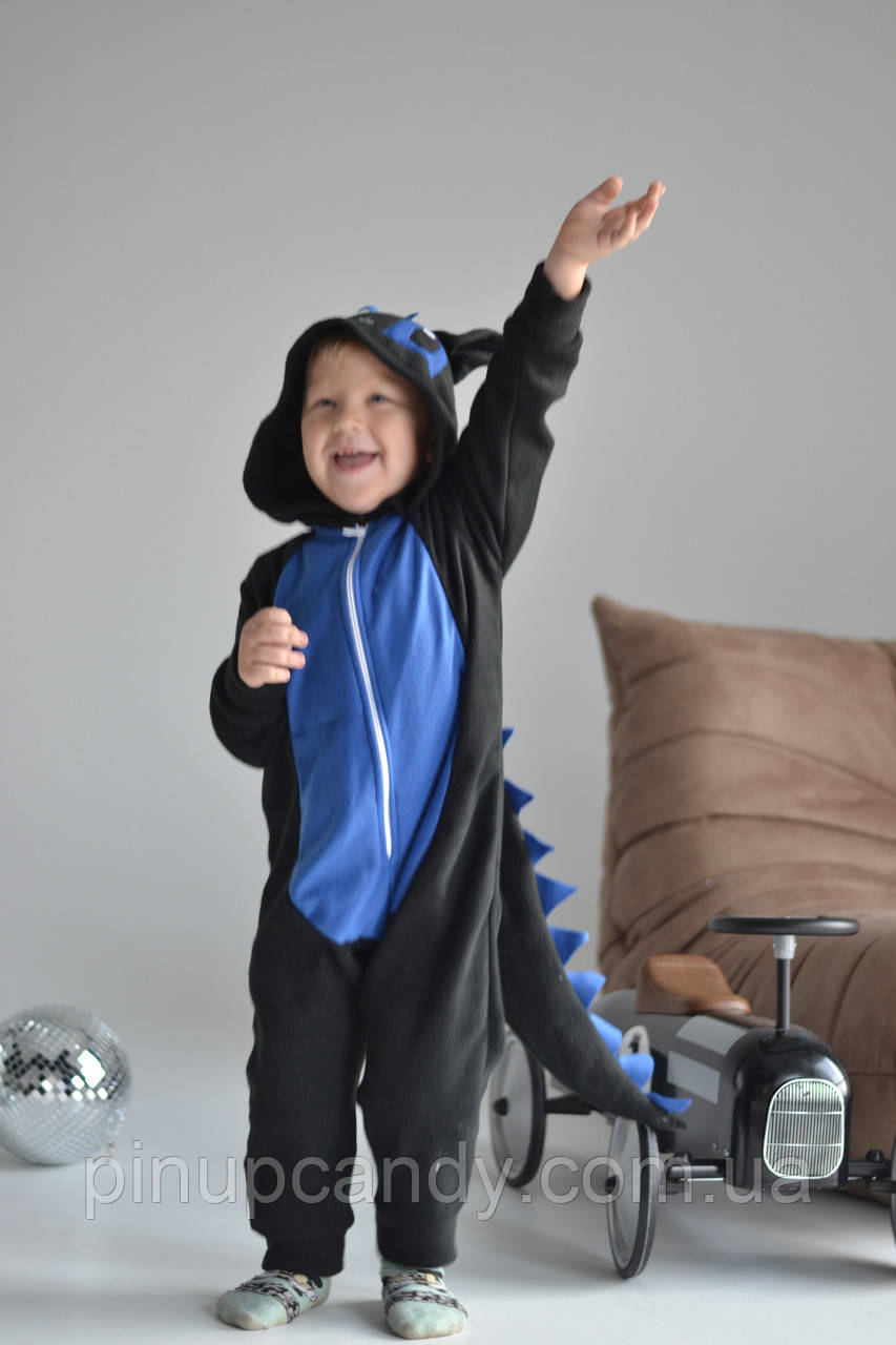 Кигуруми детский костюм пижама Дракончик флис (80/86/92/98/104) черный, фото 1