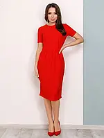 Красное классическое присборенное на талии платье размер S