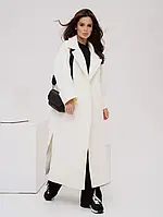 Молочное кашемировое пальто с разрезами размер XXL