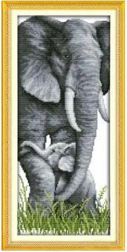 Набір для вишивання за нанесеною на канву схемою "The elephant mother and son (2)". AIDA 14CT printed, 20*44 см