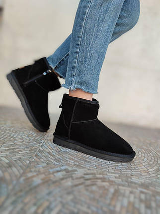 Уги ЧОРНІ зі змійкою з натуральної замші короткі (h = 16 см) на блискавці унісекс, фото 1