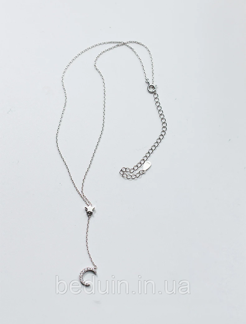 Срібна подовжена підвіска — чокер Місяць і Зірочка — срібло 925 проби EGYPT SILVER, фото 1