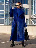 Синее пальто из искусственного меха размер S